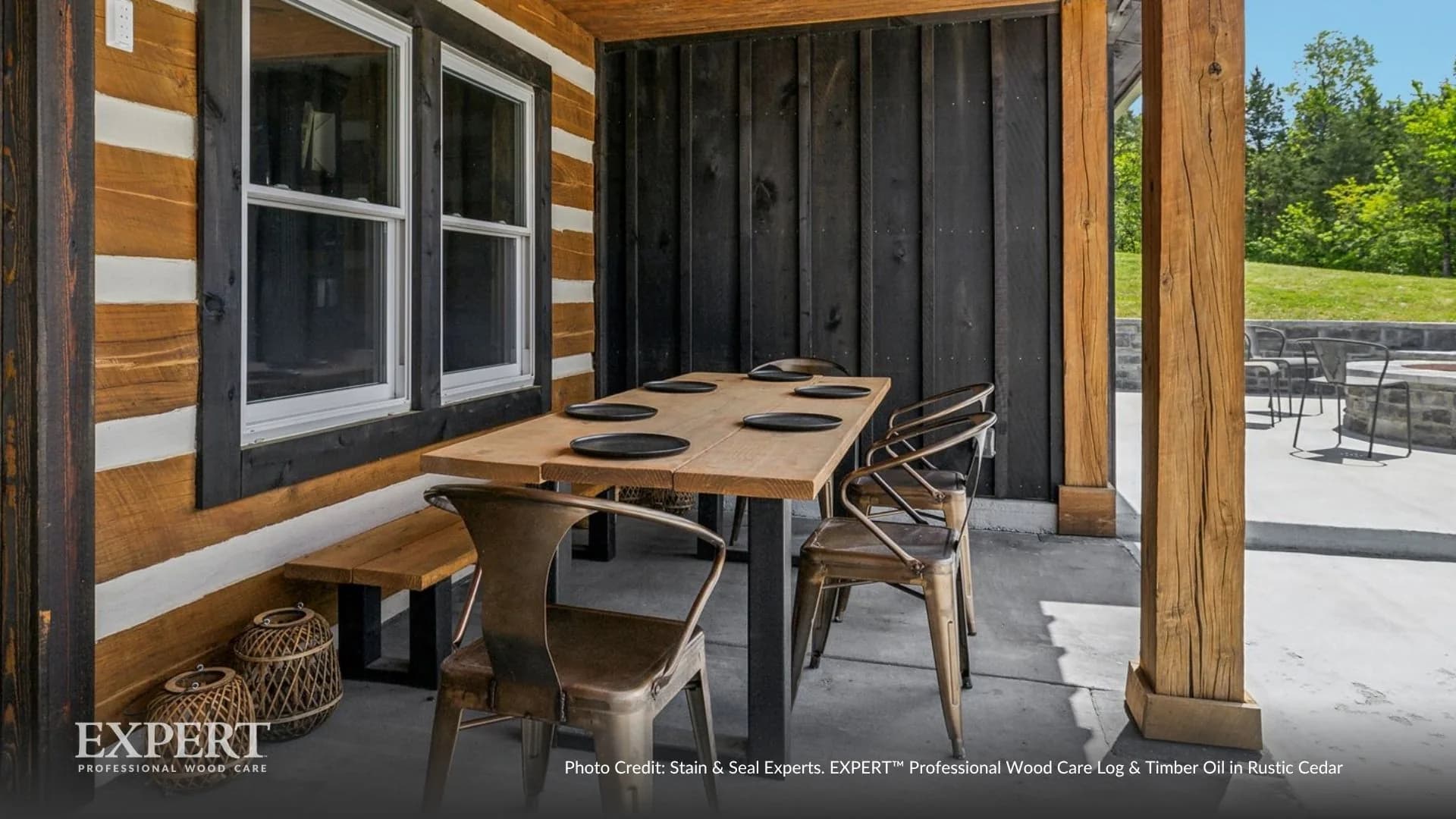 Log home patio finished with EXPERT Log & Timber