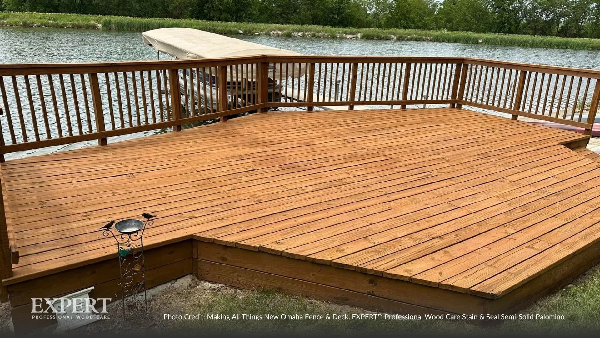 Pond-side deck finished with EXPERT Stain & Seal