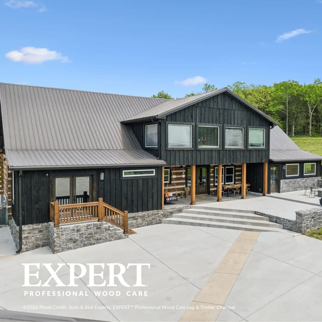 Modern barn home finished with EXPERT Log & Timber in Charcoal