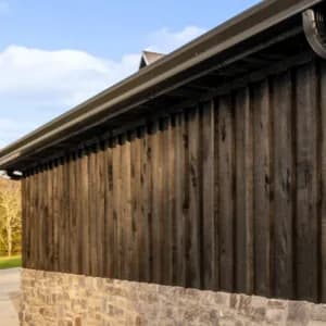 Stained board-and-batten siding