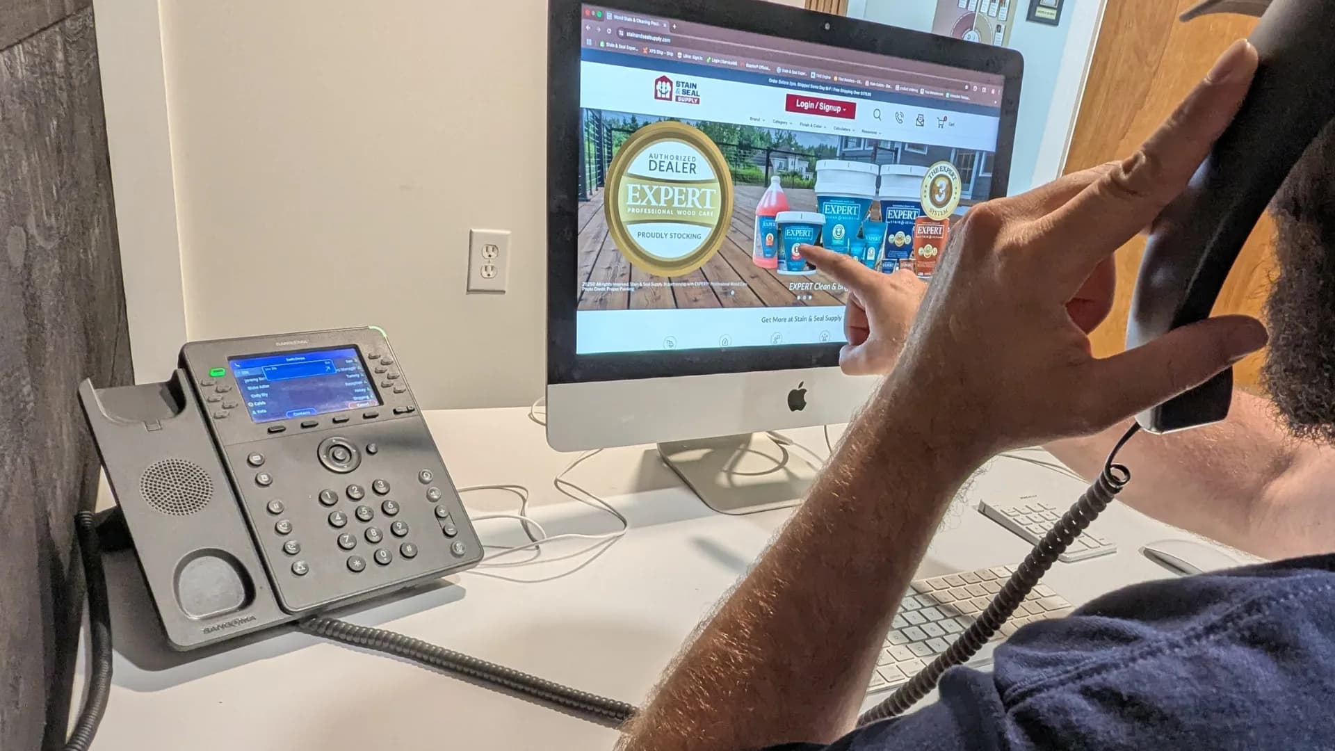 A Restorative Industries customer support specialist on a call