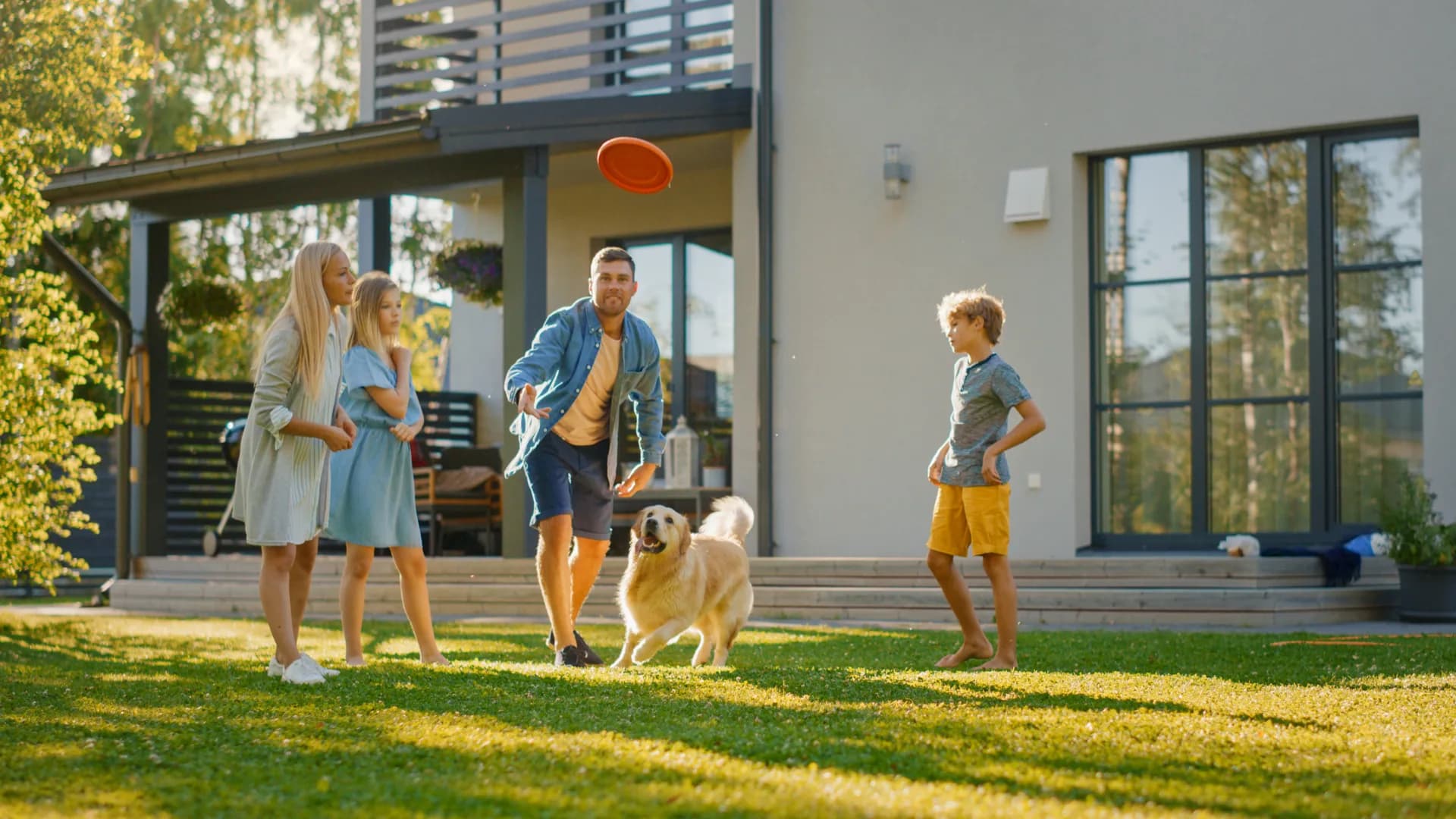 Family enjoying their backyard