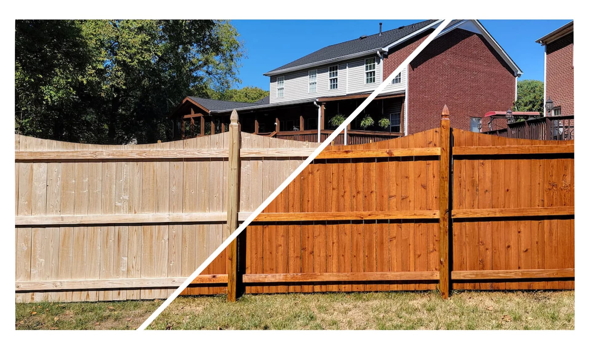 Cedar fence before and after cleaning and staining
