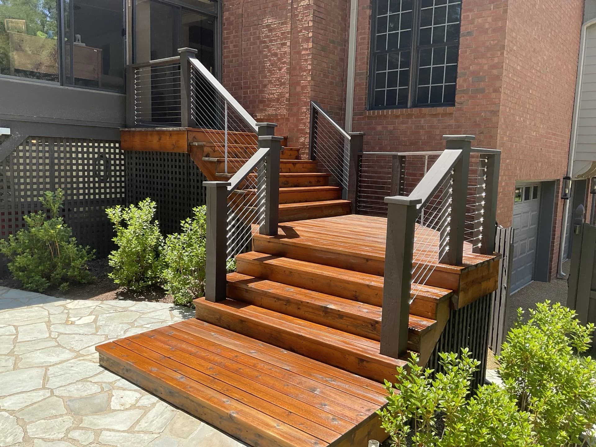 Deck stairs brightened and stained in EXPERT Pecan