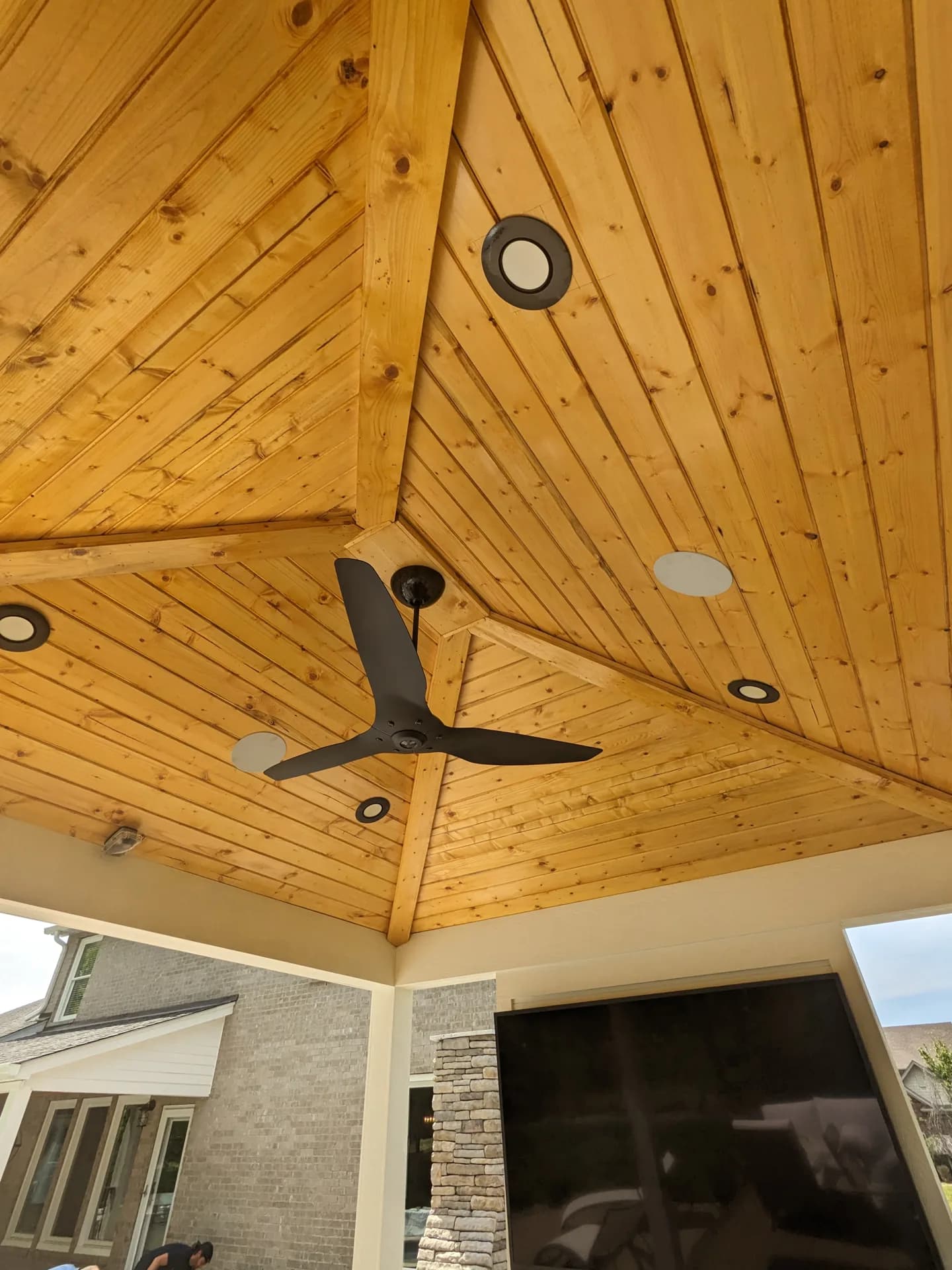 Stained porch ceiling
